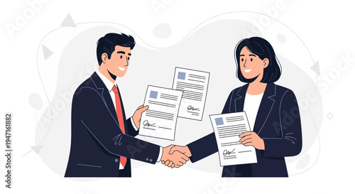 Business handshake agreement, partners signing contract, successful deal, partnership concept
