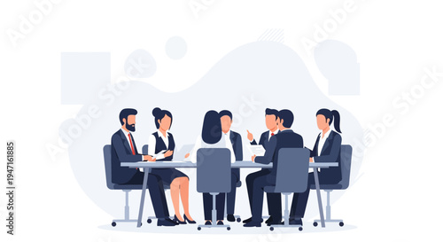 Business Meeting: Diverse Team Collaborating Around a Table in a Modern Office