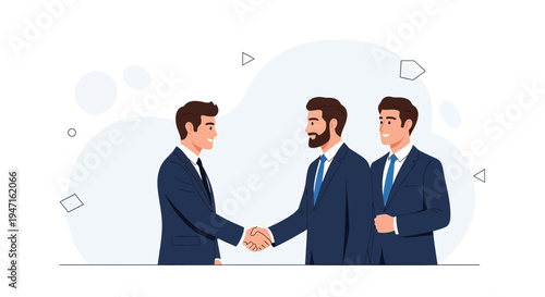 Businessmen shaking hands, partnership, agreement, teamwork, success, corporate meeting, illustration
