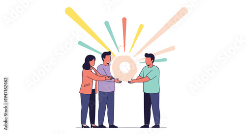 Vector illustration of 3 people exchanging ideas