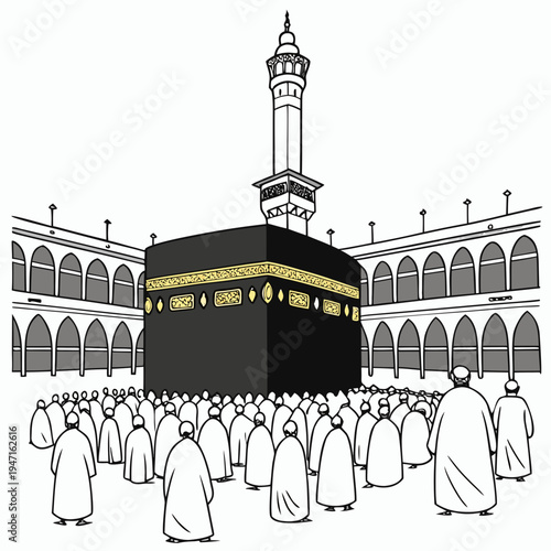 Realistic of people gathered around the Kaaba Mecca