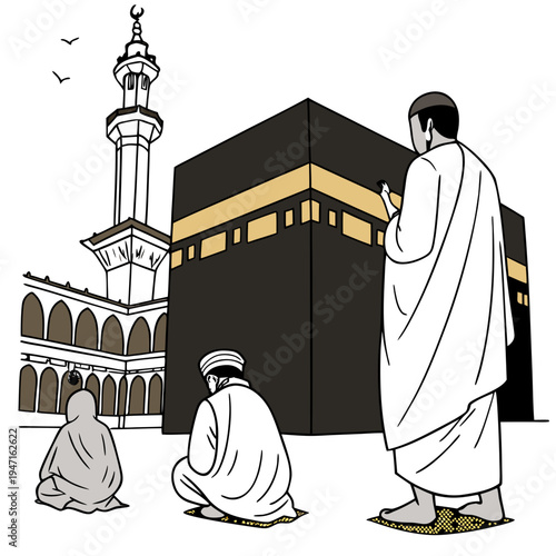 Ultra detailed realism showing pilgrims eng kaaba mosque