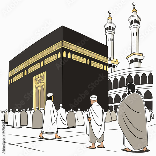 Ultra realistic of pilgrims gathered around the Kaaba 1