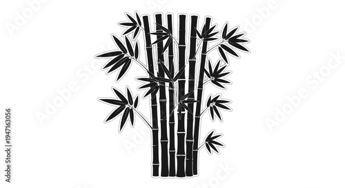 Black silhouette illustration of bamboo stalks and leaves.