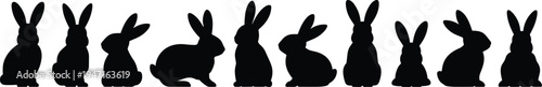 Silhouette of jumping rabbits in row against white background minimalist animal art spring wildlife motion design