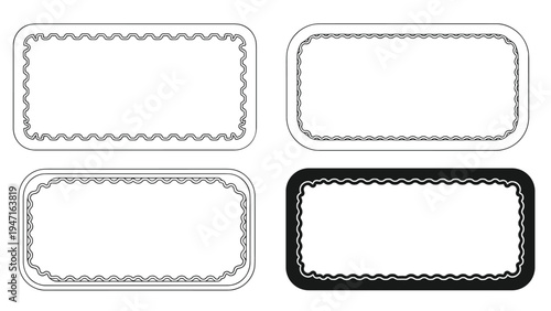 Four simple rectangular frames with wavy inner borders in black and white styles for text labels and decorative use.