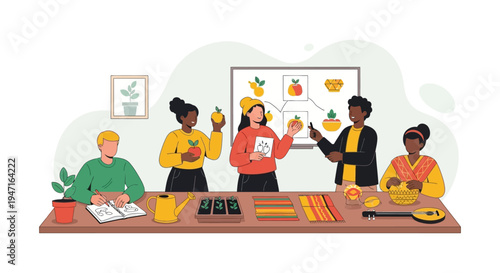 Multicultural Group Creative Workshop: Brainstorming Ideas, Sustainable Crafting, and Collaborative Learning