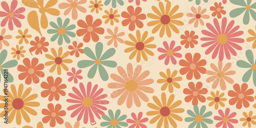 Retro daisy flower pattern in muted earthy tones floral