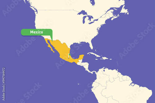 Highlighted infographic map illustration of Mexico, ideal for education, travel guides, and geography presentations.