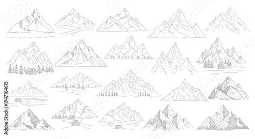 Hand Drawn Mountain Range Collection Vector Set