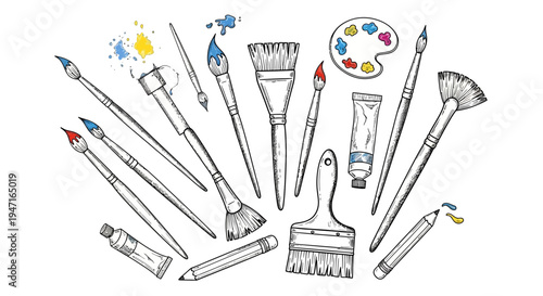 Hand Drawn Artistic Painting Tools and Brushes Collection