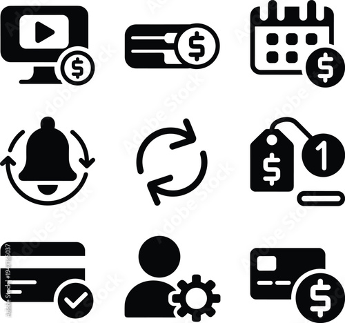 Icons Representing Online Payments Subscriptions And Financial Management vector illustration