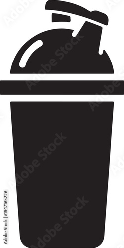 Protein shaker bottle icon for fitness nutrition and gym supplement mixing container representation in minimalist black style