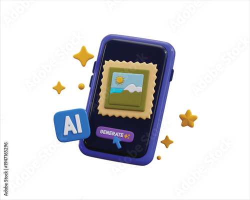 AI image generator icon 3d render concept of smartphone with 3d ai image prompt tools for generate image from the text, large data processing icon for app and web icon vector illustration