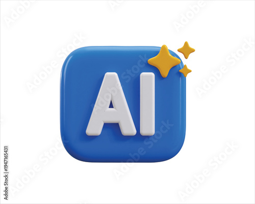 Ai generate symbol 3d render concept of 3d ai button with Ai stars icon tools for generate from the text, large data processing icon for app and web vector illustration