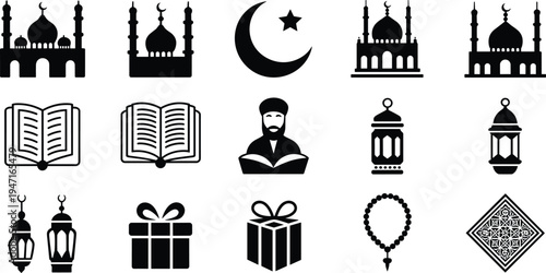 Islamic Symbols Mosques Crescent Moon Lanterns and Prayer Beads star
