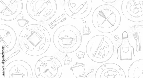 Hand Drawn Kitchenware Pattern Background