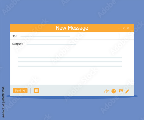 Email page interface Email message template. email sending page Mockup blank mail screen window. Browser interface with with send 