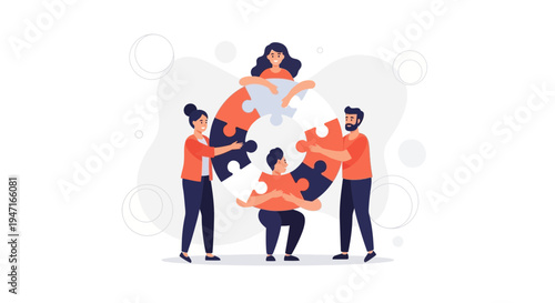 Teamwork and collaboration: people building a puzzle together, concept of unity