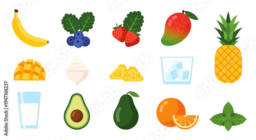 Colorful assortment of fresh fruits and ingredients