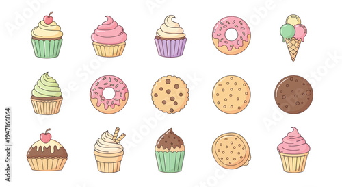 Colorful dessert treats collection illustration