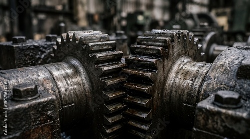 Heavy Industrial Mechanical Gears with Grease and Metal Surface Texture