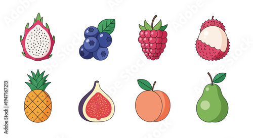 Colorful fruit assortment isolated on white