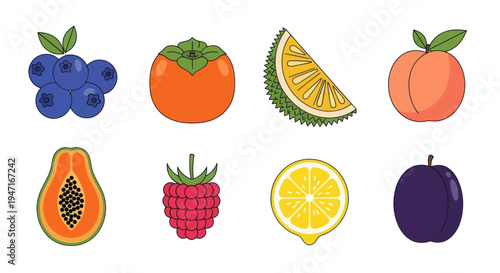 Colorful fruit collection isolated on white