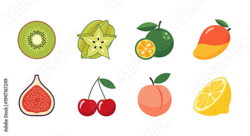 Colorful fruit collection isolated on white