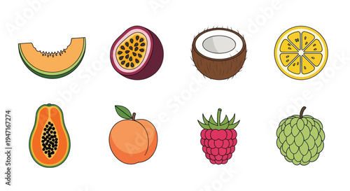 Colorful fruit collection isolated on white