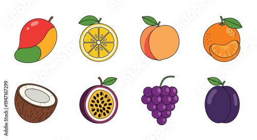 Colorful fruit collection on white background