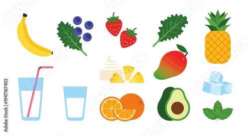 Colorful fruits and ingredients illustration