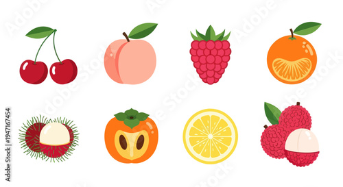 Colorful fruits assortment in flat illustration