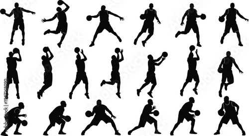 Black silhouettes of people exercising in gym, athletes weightlifting, running, and doing fitness workouts, sports training vector icons on white