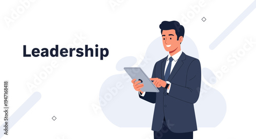 Business leader using tablet, modern leadership concept, professional man in suit