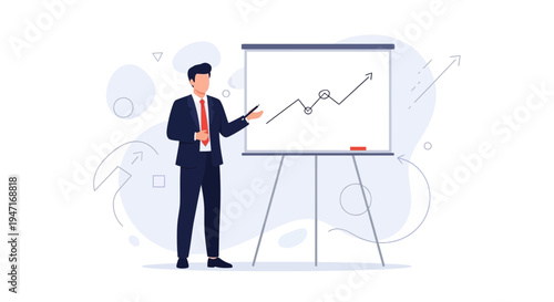 Businessman presenting growth chart on whiteboard, business strategy and success concept