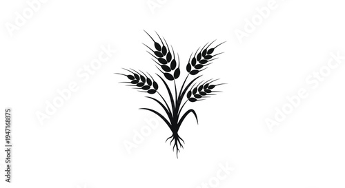 A black silhouette of wheat stalks and leaves against a white background