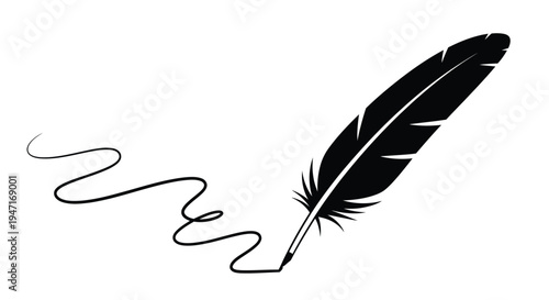 A black feather and swirling ink elegantly displayed as a silhouette