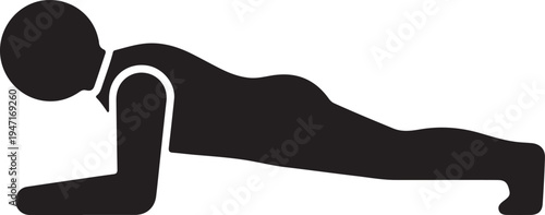 Silhouette of a man performing the plank exercise, demonstrating strength and fitness on a transparent background