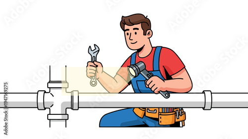 Man with pipe wrench.