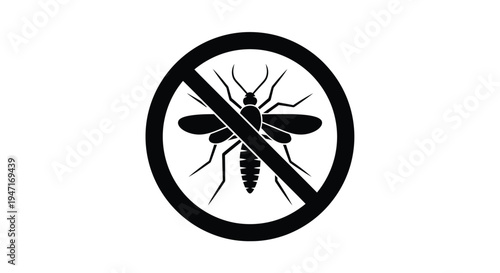 Prohibition sign depicting a mosquito a clear warning silhouette