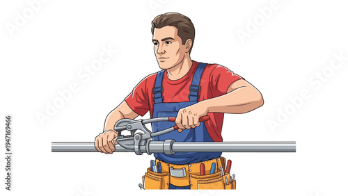 Man Using Pipe Wrench.