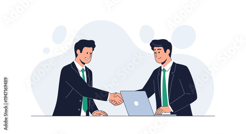Businessmen shaking hands over a laptop, agreement, partnership, success