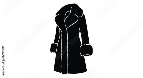 Elegant winter coat with a large fur collar striking silhouette