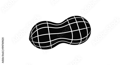 A detailed black silhouette of a peanut with textured surface