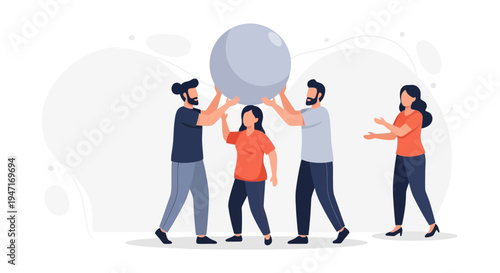 Teamwork, Collaboration, Unity: People Lifting Sphere Together