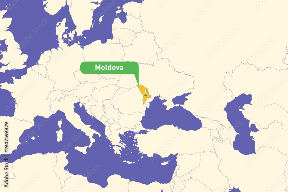 Fototapeta premium Highlighted infographic map illustration of Moldova, ideal for education, travel guides, and geography presentations.