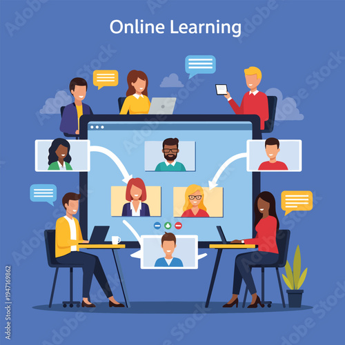 People interact remotely on laptop computers in virtual meeting