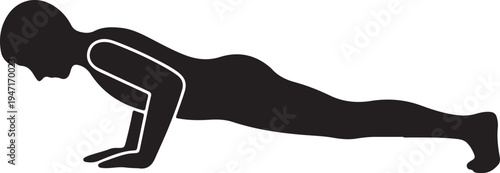 Pushup exercise icon black silhouette male athlete performing floor workout push up position strength training gym pose