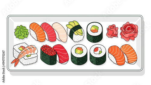 Variety of sushi rolls.